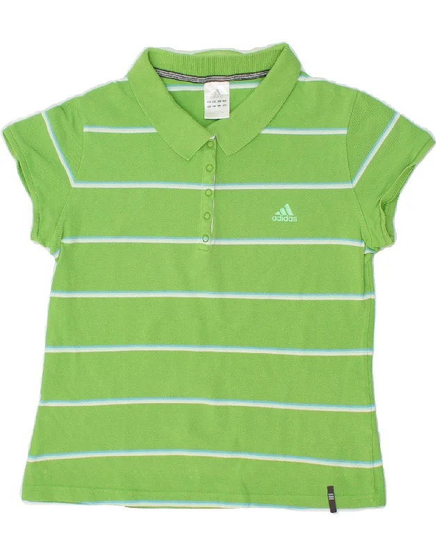 ADIDAS Womens Polo Shirt UK 16 Large Green Striped Cotton Fashionable Draped Short Sleeve ADIDAS Womens Polo Shirt UK 16 Large Green Striped Cotton Fashionable Draped Short Sleeve