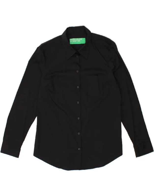 BENETTON Womens Shirt UK 16 Large Black Chic Button-Up Short Shirt