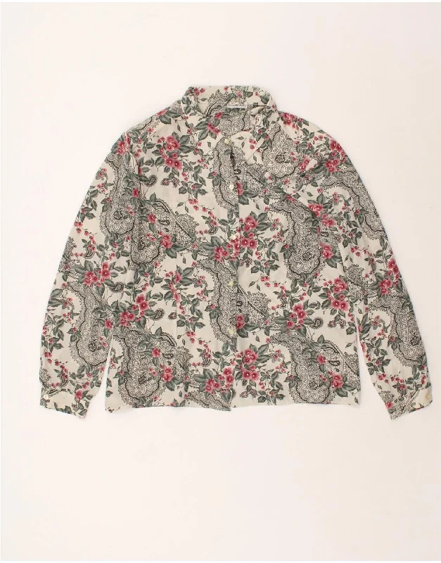 DIANA BENTALLS Womens Shirt EU 50 3XL Grey Floral Polyester Classic Short Sleeve Blouse DIANA BENTALLS Womens Shirt EU 50 3XL Grey Floral Polyester Classic Short Sleeve Blouse