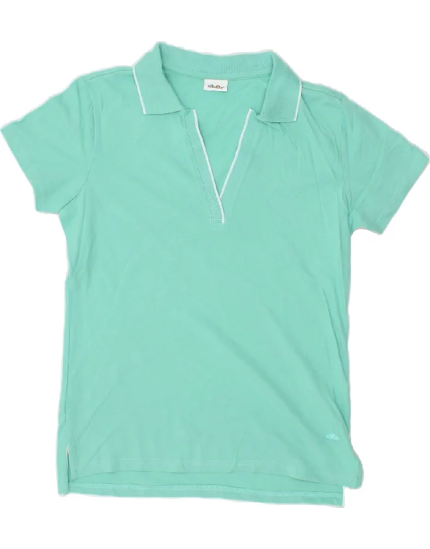 ELLESSE Womens Polo Shirt UK 14 Medium Turquoise Cotton Trendy Sleeveless Short Shirt
