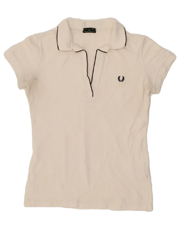 FRED PERRY Womens Polo Shirt UK 12 Medium White Cotton Stylish Casual Short Tee