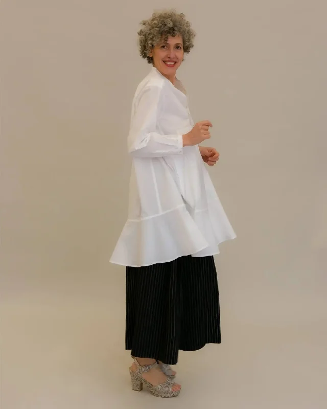 Freedom Flounce Tunic Shirt, White Elegant Longline Short Shirt