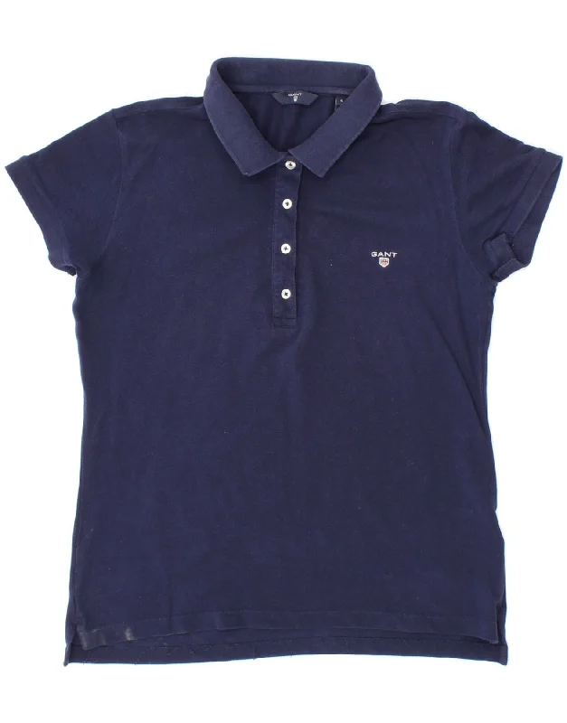 GANT Womens Polo Shirt UK 10 Small Navy Blue Cotton Casual Slouchy Short Sleeve