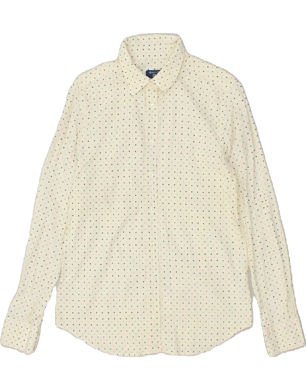 GANT Womens Shirt UK 12 Medium Off White Spotted Cotton Cozy Printed Short Shirt