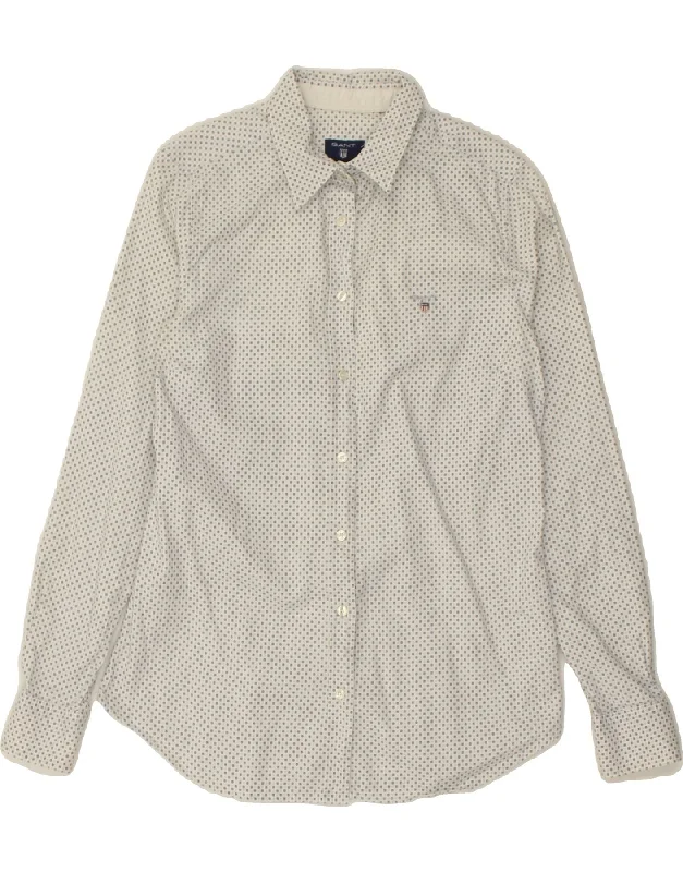 GANT Womens Shirt UK 12 Medium White Polka Dot Cotton Stylish Printed Short Shirt