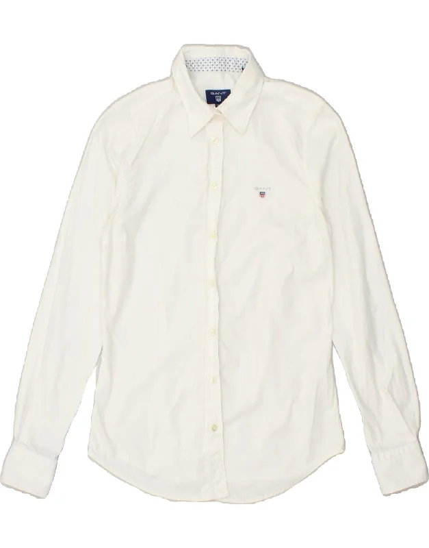 GANT Womens Shirt UK 8 Small White Cotton Relaxed Button-Down Short Shirt