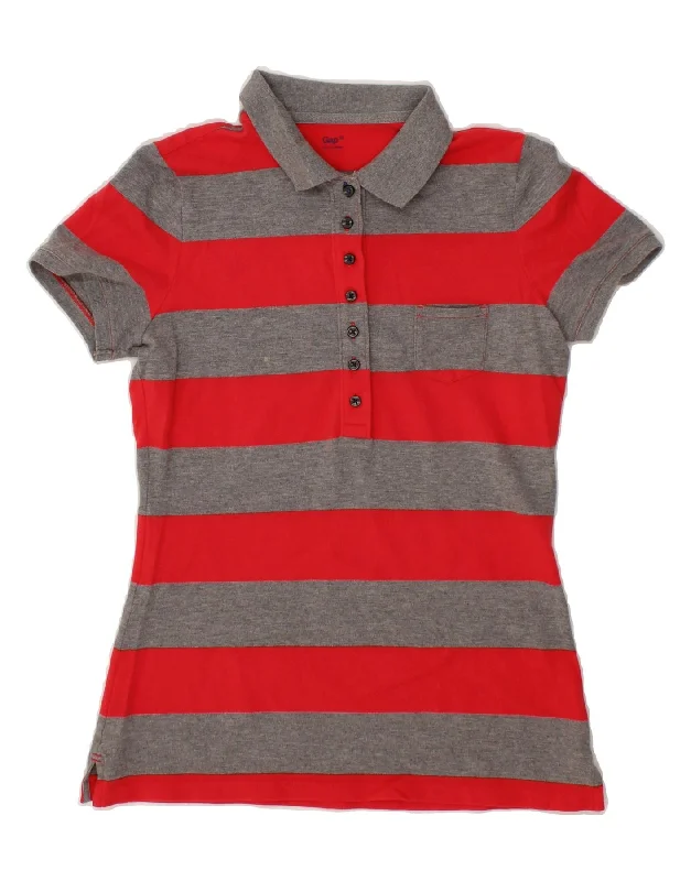 GAP Womens Polo Shirt UK 12 Medium Red Striped Cotton Fashionable Pleated Short Shirt GAP Womens Polo Shirt UK 12 Medium Red Striped Cotton Fashionable Pleated Short Shirt