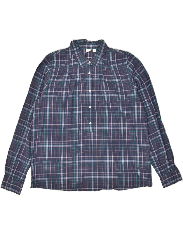 GAP Womens Shirt UK 14 Medium Navy Blue Check Cotton Fashionable Pleated Short Shirt GAP Womens Shirt UK 14 Medium Navy Blue Check Cotton Fashionable Pleated Short Shirt