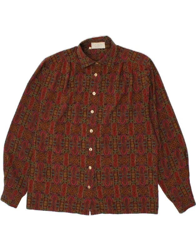 ICAM Womens Shirt IT 46 Large Brown Paisley Polyester Trendy Short Sleeve Blouse