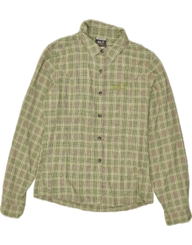 JACK WOLFSKIN Womens Shirt UK 12 Medium Green Check Polyamide Modern Short Sleeve Top JACK WOLFSKIN Womens Shirt UK 12 Medium Green Check Polyamide Modern Short Sleeve Top