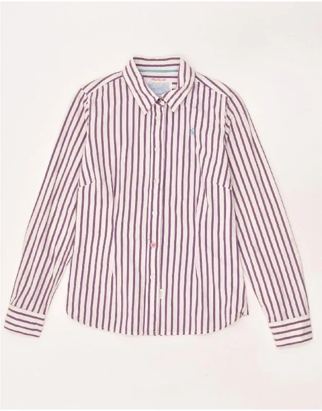 JOULES Womens Shirt UK 10 Small Purple Striped Cotton Fashionable Cuffed Short Sleeve JOULES Womens Shirt UK 10 Small Purple Striped Cotton Fashionable Cuffed Short Sleeve