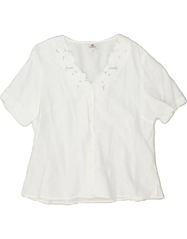 KINGFIELD Womens Shirt Blouse EU 42 Large White Floral Linen Trendy Summer Short Sleeve KINGFIELD Womens Shirt Blouse EU 42 Large White Floral Linen Trendy Summer Short Sleeve