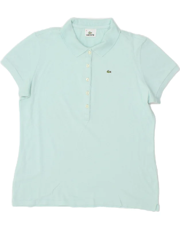 LACOSTE Womens Polo Shirt Size 50 2XL Blue Cotton Cozy Striped Short Sleeve