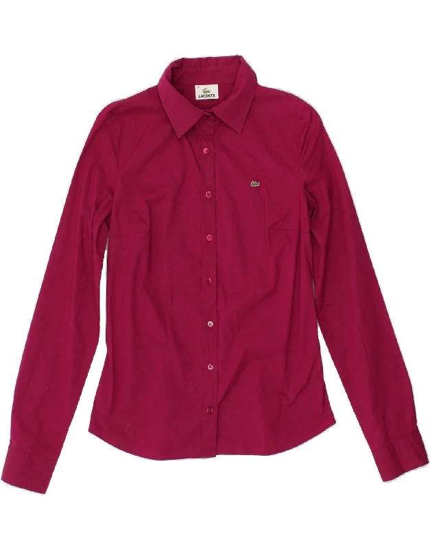 LACOSTE Womens Shirt Size 36 Small Burgundy Cotton Classic Short Sleeve Tunic