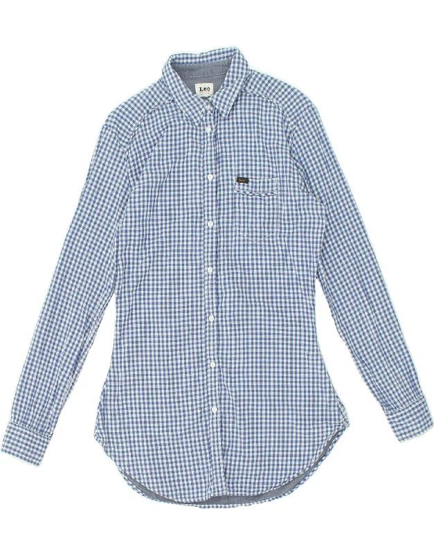 LEE Womens Shirt UK 14 Medium Blue Gingham Fashionable Short Sleeve Shirt