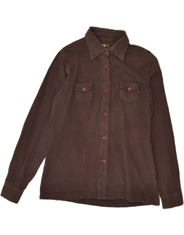 LEE Womens Shirt UK 18 XL Brown Cotton Elegant Longline Short Shirt
