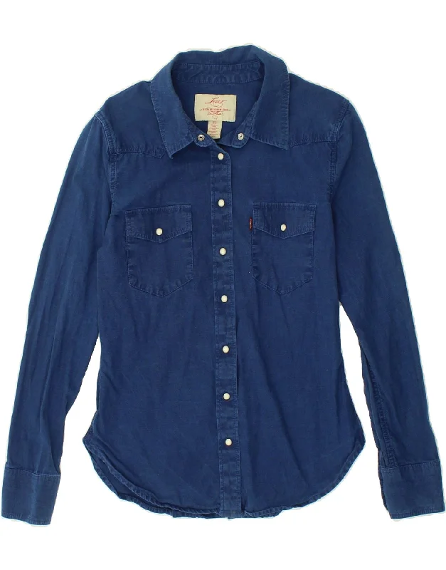 LEVI'S Womens Shirt UK 10 Small Blue Cotton Trendy Floral Print Tee