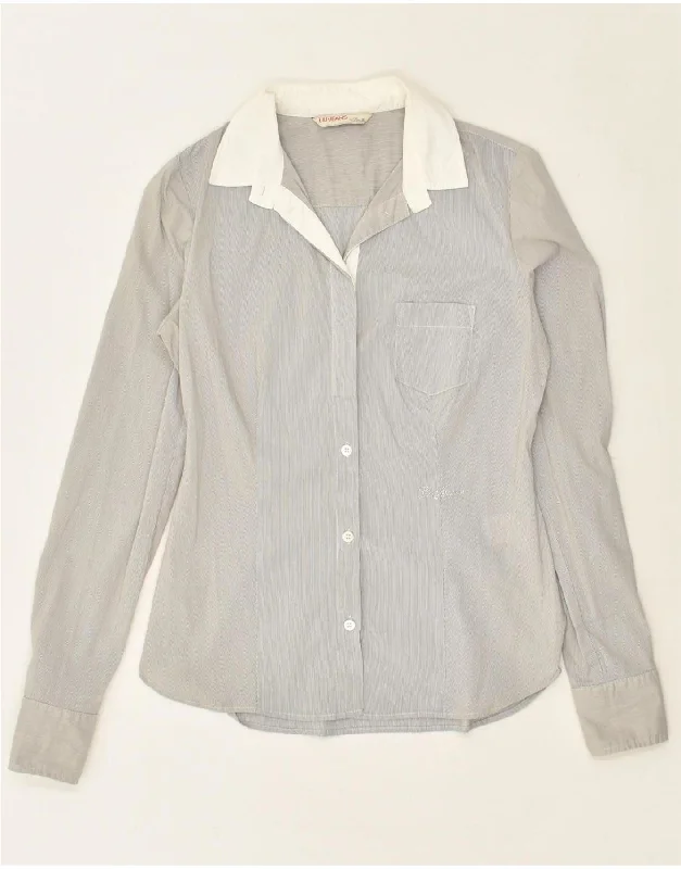 LIU JO Womens Shirt IT 44 Medium Grey Cotton Classic Short Sleeve Blouse