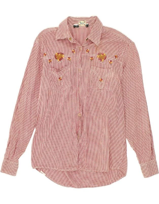 MAGIA Womens Shirt UK 10 Small  Red Gingham Chic Button-Up Short Shirt