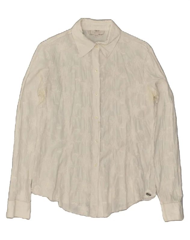 MARLBORO CLASSICS Womens Shirt IT 42 Medium White Floral Classic Basic Short Shirt