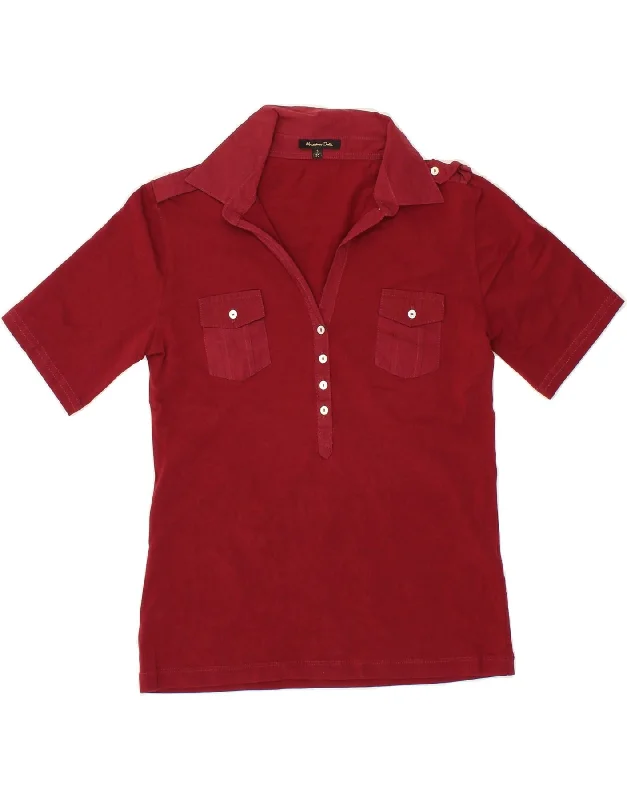 MASSIMO DUTTI Womens Polo Shirt UK 10 Small Burgundy Cotton Fashionable Draped Short Sleeve MASSIMO DUTTI Womens Polo Shirt UK 10 Small Burgundy Cotton Fashionable Draped Short Sleeve