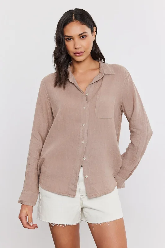 NATALIA LINEN BUTTON-UP SHIRT Classic Button-Up Short Tee
