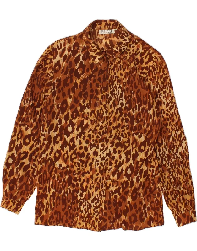 OMBRALUCE Womens Shirt Blouse IT 42 Medium Brown Animal Print Acetate Trendy Sleeveless Short Shirt OMBRALUCE Womens Shirt Blouse IT 42 Medium Brown Animal Print Acetate Trendy Sleeveless Short Shirt