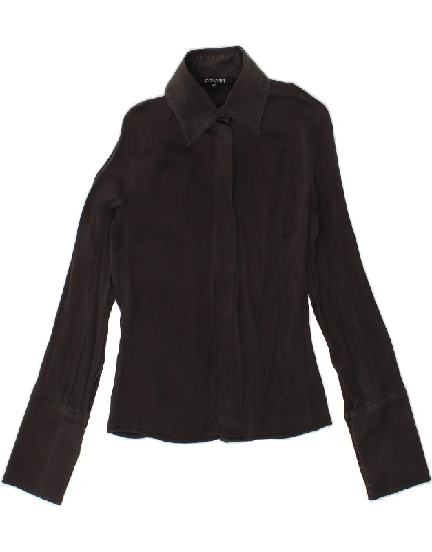PATRIZIA PEPE Womens Shirt IT 40 Small Black Silk Casual Ruffle Short Shirt
