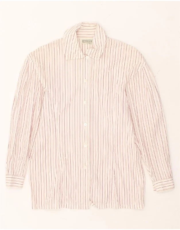 PENNY BLACK Womens Shirt IT 42 Medium Pink Striped Cotton Trendy Ruffled Short Sleeve PENNY BLACK Womens Shirt IT 42 Medium Pink Striped Cotton Trendy Ruffled Short Sleeve