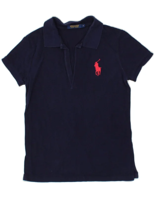 POLO RALPH LAUREN Womens Polo Shirt UK 10 Small Navy Blue Cotton Cozy Knit Short Sleeve Top POLO RALPH LAUREN Womens Polo Shirt UK 10 Small Navy Blue Cotton Cozy Knit Short Sleeve Top
