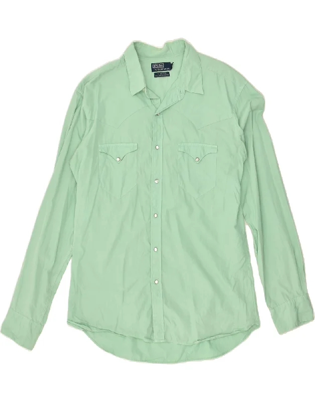 POLO RALPH LAUREN Womens Shirt UK 18 XL Green Cotton Stylish Split-Hem Short Shirt