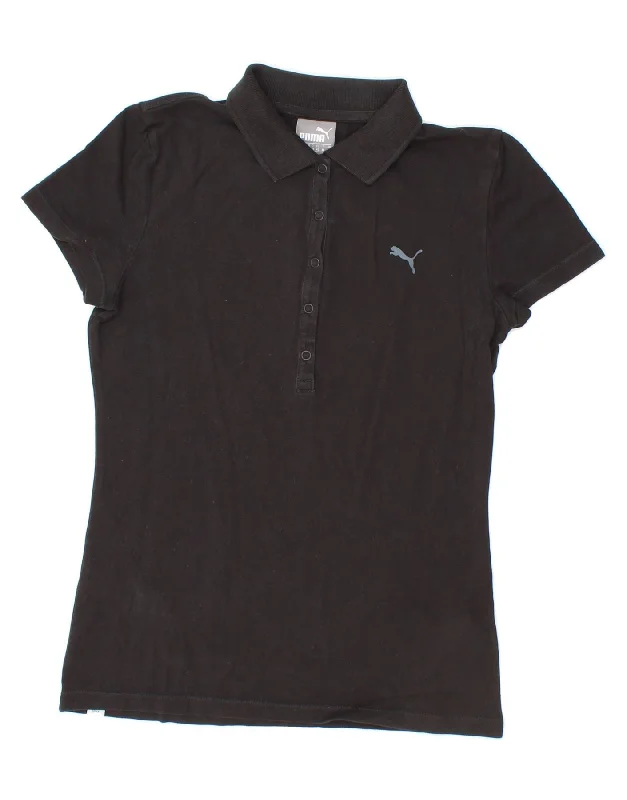 PUMA Womens Polo Shirt UK 10 Small Black Cotton Comfortable Loose Short Sleeve