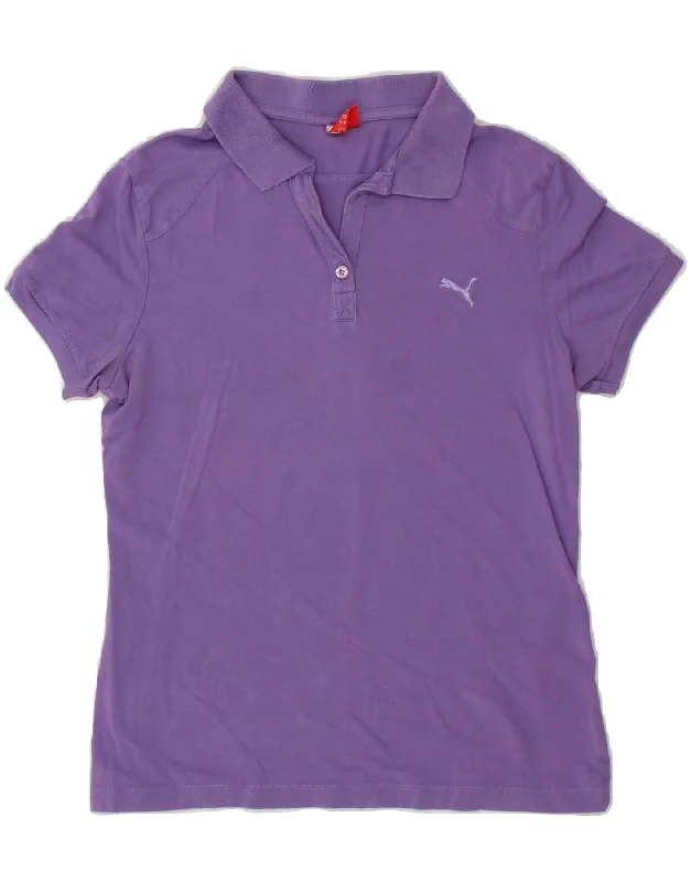 PUMA Womens Polo Shirt UK 12 Medium  Purple Classic V-Neck Short Shirt