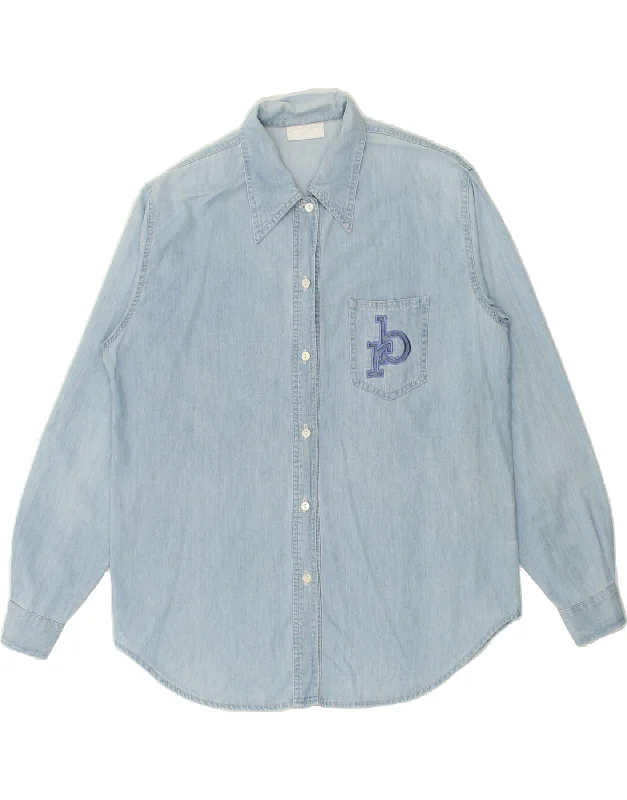 ROCCOBAROCCO Womens Denim Shirt IT 42 Medium Blue Cotton Stylish Printed Short Shirt ROCCOBAROCCO Womens Denim Shirt IT 42 Medium Blue Cotton Stylish Printed Short Shirt