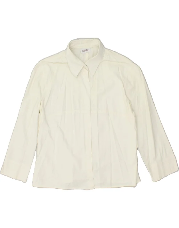 STEFANEL Womens Shirt UK 12 Medium Off White Cotton Relaxed Cotton Short Shirt