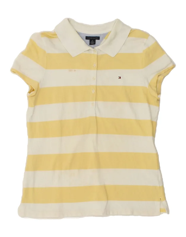 TOMMY HILFIGER Womens Polo Shirt UK 12 Medium Yellow Striped Cotton Casual Plain Short Shirt TOMMY HILFIGER Womens Polo Shirt UK 12 Medium Yellow Striped Cotton Casual Plain Short Shirt