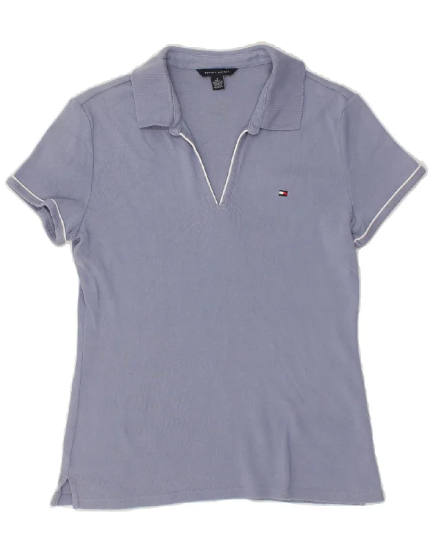 TOMMY HILFIGER Womens Polo Shirt UK 14 Medium Blue Comfortable Fitted Short Sleeve
