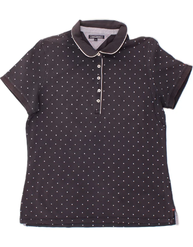 TOMMY HILFIGER Womens Polo Shirt UK 20 2XL Navy Blue Spotted Relaxed Button-Down Short Shirt TOMMY HILFIGER Womens Polo Shirt UK 20 2XL Navy Blue Spotted Relaxed Button-Down Short Shirt