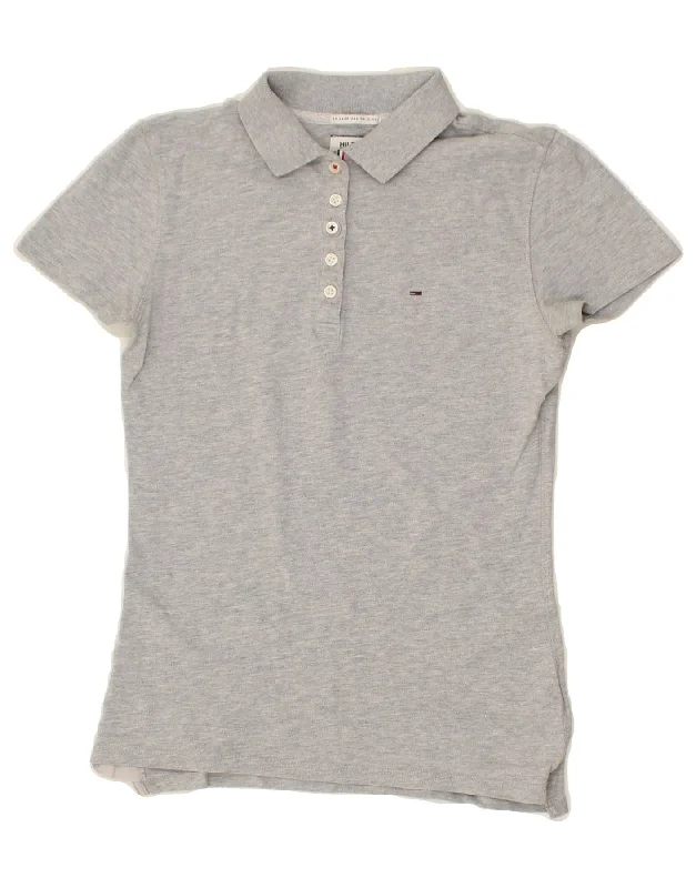 TOMMY HILFIGER Womens Polo Shirt UK 6 XS Grey Cotton Classic Casual Short Sleeve