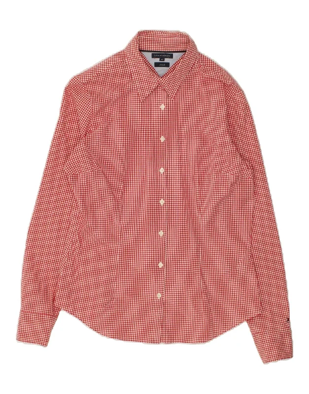 TOMMY HILFIGER Womens Shirt US 10 Large Red Gingham Cotton Trendy Summer Short Sleeve TOMMY HILFIGER Womens Shirt US 10 Large Red Gingham Cotton Trendy Summer Short Sleeve