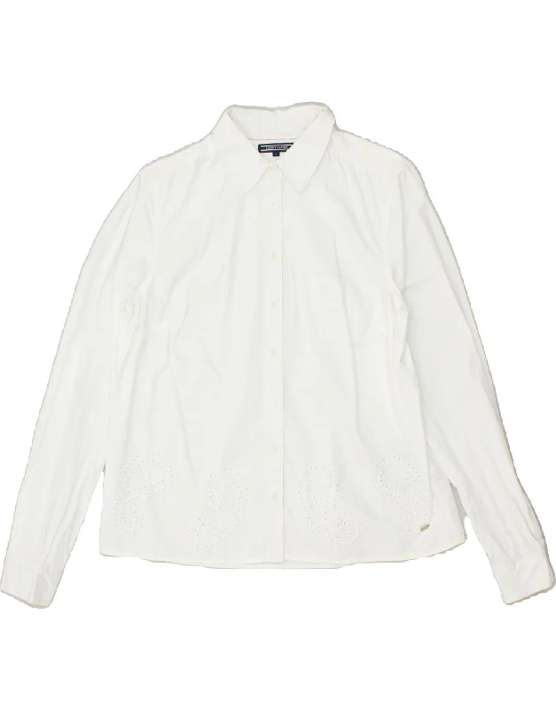 TOMMY HILFIGER Womens Shirt US 8 Medium White Paisley Cotton Classic Cropped Short Sleeve TOMMY HILFIGER Womens Shirt US 8 Medium White Paisley Cotton Classic Cropped Short Sleeve