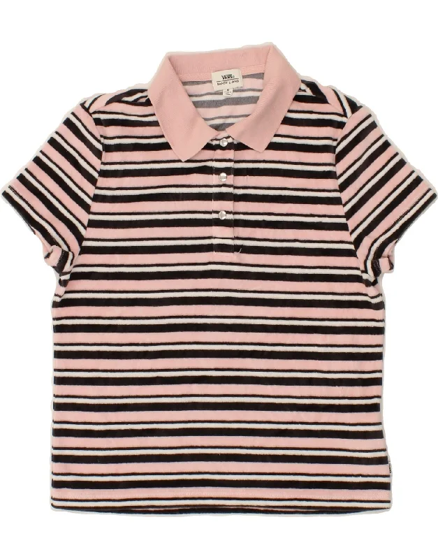 VANS Womens Polo Shirt UK 12 Medium Pink Striped Cotton Comfortable Flowing Short Sleeve VANS Womens Polo Shirt UK 12 Medium Pink Striped Cotton Comfortable Flowing Short Sleeve