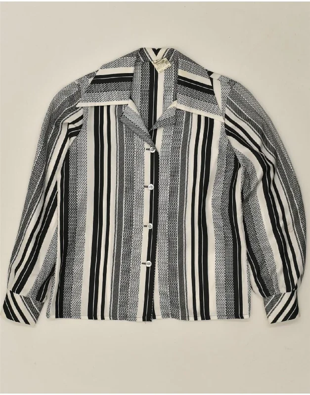 VINTAGE Womens Shirt Blouse EU 40 Medium Black Striped Polyester Relaxed Fit Short Blouse VINTAGE Womens Shirt Blouse EU 40 Medium Black Striped Polyester Relaxed Fit Short Blouse