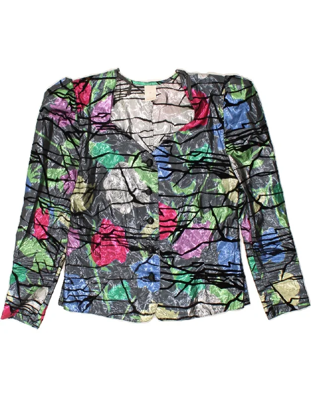 VINTAGE Womens Shirt Blouse EU 40 Medium Grey Floral Polyester Classic Short Sleeve Blouse VINTAGE Womens Shirt Blouse EU 40 Medium Grey Floral Polyester Classic Short Sleeve Blouse