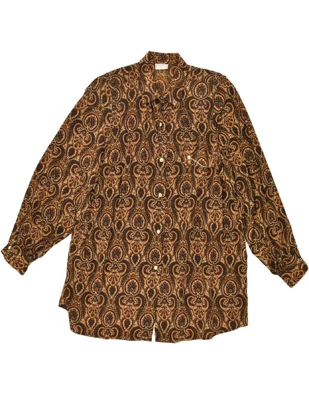 VINTAGE Womens Shirt Blouse IT 50 XL Brown Paisley Acetate Comfortable Flowing Short Sleeve VINTAGE Womens Shirt Blouse IT 50 XL Brown Paisley Acetate Comfortable Flowing Short Sleeve