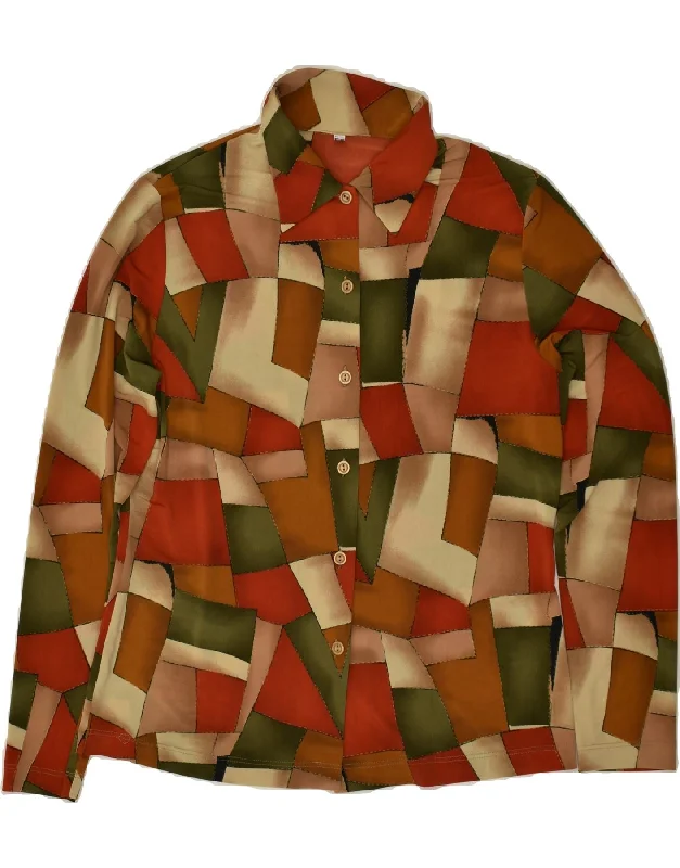 VINTAGE Womens Shirt Blouse UK 12 Medium Multicoloured Patchwork Polyester Comfortable Ribbed Short Sleeve VINTAGE Womens Shirt Blouse UK 12 Medium Multicoloured Patchwork Polyester Comfortable Ribbed Short Sleeve