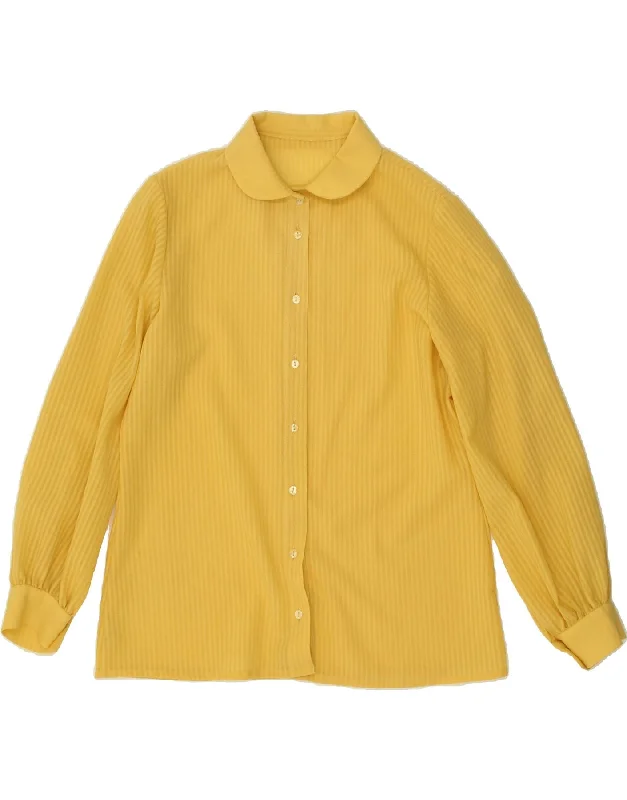 VINTAGE Womens Shirt Blouse UK 12 Medium Yellow Striped Polyester Soft Cotton Short Shirt VINTAGE Womens Shirt Blouse UK 12 Medium Yellow Striped Polyester Soft Cotton Short Shirt