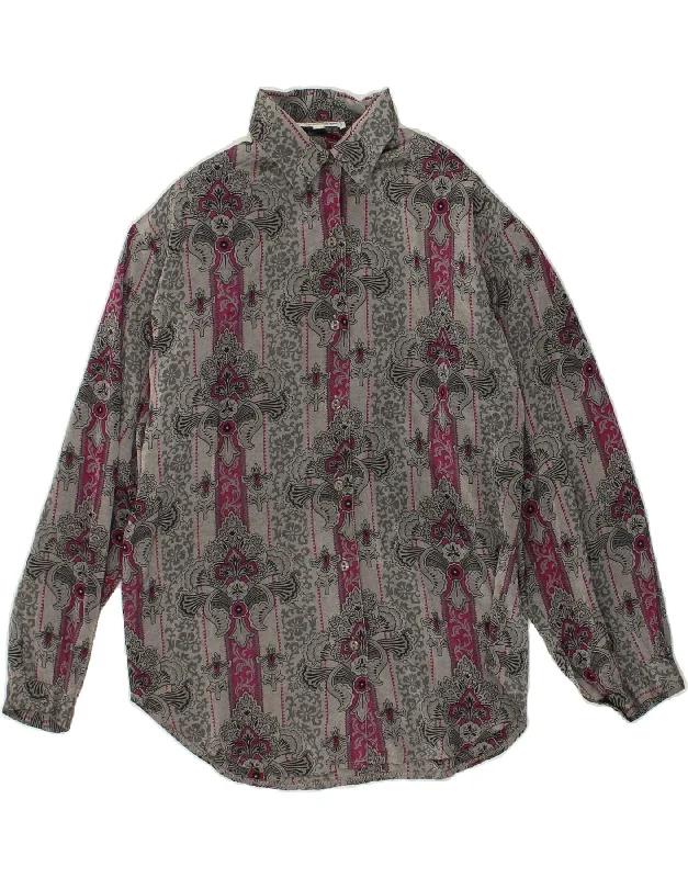 VINTAGE Womens Shirt Blouse UK 14 Large Grey Paisley Viscose Cozy Loose Fit Short Sleeve VINTAGE Womens Shirt Blouse UK 14 Large Grey Paisley Viscose Cozy Loose Fit Short Sleeve