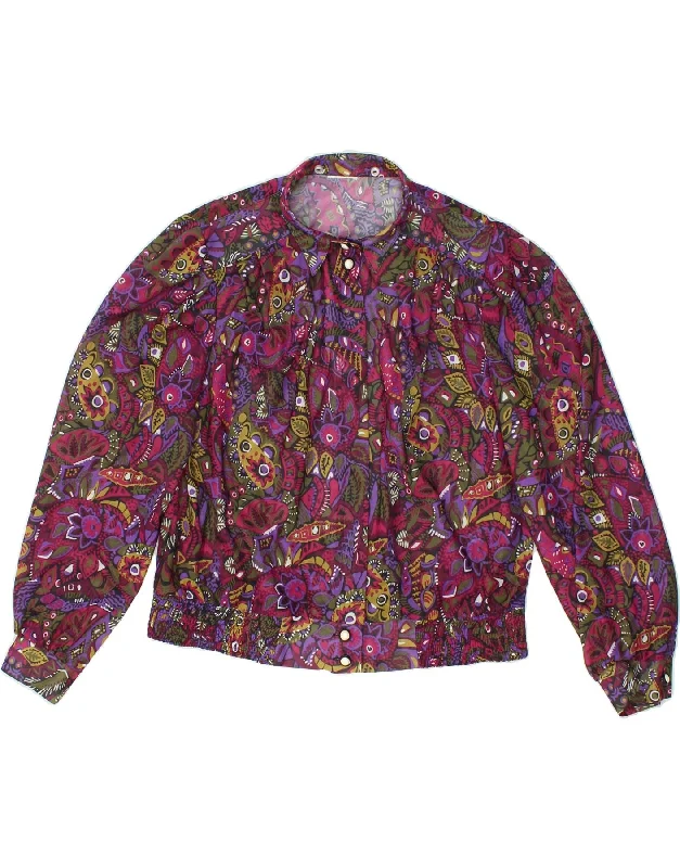 VINTAGE Womens Shirt Blouse UK 14 Large Multicoloured Floral Polyester Elegant Off-Shoulder Short Shirt VINTAGE Womens Shirt Blouse UK 14 Large Multicoloured Floral Polyester Elegant Off-Shoulder Short Shirt