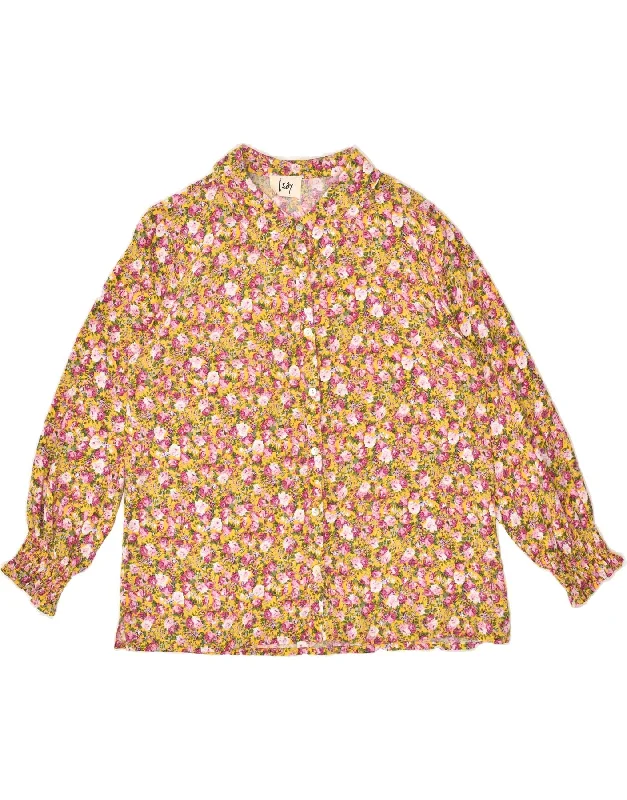VINTAGE Womens Shirt Blouse UK 14 Large Yellow Floral Relaxed Button-Down Short Shirt VINTAGE Womens Shirt Blouse UK 14 Large Yellow Floral Relaxed Button-Down Short Shirt